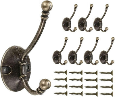 Vintage Wall Hooks, 8 Heavy Duty Metal Double Hooks For Hanging Clothes, Jackets, Bathrobes, Towels, Hats, Keys, Bronze - image 1