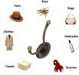 Vintage Wall Hooks, 8 Heavy Duty Metal Double Hooks For Hanging Clothes, Jackets, Bathrobes, Towels, Hats, Keys, Bronze - thumbnail 6
