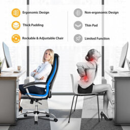 Costway High-Back Executive Chair Pvc Leather Upholstered Home Office Chair Padded Back - thumbnail 6