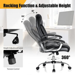 Costway High-Back Executive Chair Pvc Leather Upholstered Home Office Chair Padded Back - thumbnail 7