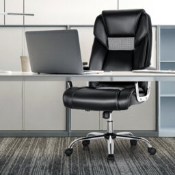 Costway High-Back Executive Chair Pvc Leather Upholstered Home Office Chair Padded Back - thumbnail 3