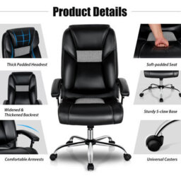 Costway High-Back Executive Chair Pvc Leather Upholstered Home Office Chair Padded Back - thumbnail 9