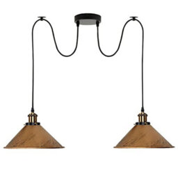 2 Head Spider Light With 2M Adjustable Cables, Vintage 22Cm Metal Brushed Copper Shade Pendant Lamp Fixture For  Indoor Lighting - thumbnail 1