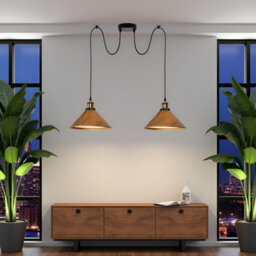 2 Head Spider Light With 2M Adjustable Cables, Vintage 22Cm Metal Brushed Copper Shade Pendant Lamp Fixture For  Indoor Lighting - thumbnail 3