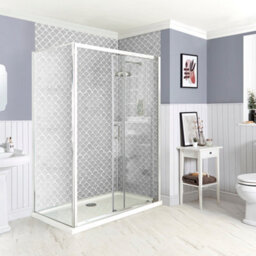 Homestylestore Chrome Corner Sliding Door Shower Enclosure, Side Panel And White Tray With Fast Flow Waste 1700 X 800mm - thumbnail 2