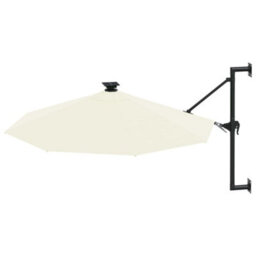 Berkfield Elegant Wall-Mounted Parasol With Leds And Metal Pole 300 Cm Sand - thumbnail 3