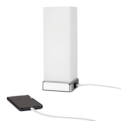 Valuelights Lazio Chrome & White Frosted Glass Bedside Touch Table Lamp With Usb Charging Port And 5W Led Candle Bulb - image 1