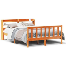 Berkfield Bed Frame With Headboard Without Mattress Wax Brown 135X190 Cm Double - thumbnail 2
