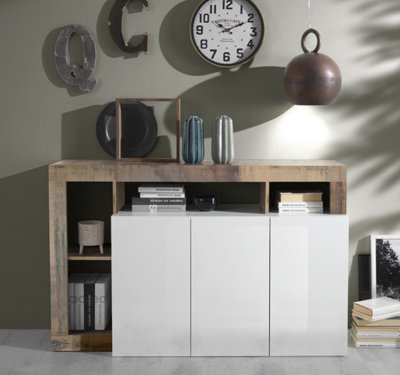 FurniComp LTD Furnicomp Lorenzo 3 Door White Gloss And Pero Oak Sideboard - image 1