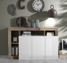 FurniComp LTD Furnicomp Lorenzo 3 Door White Gloss And Pero Oak Sideboard - thumbnail 1