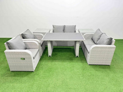 Fimous Outdoor Pe Rattan Sofa Reclining Chair Set Patio Garden Furniture Sets With Cushions 2 Side Tables Light Grey 7 Pieces - image 1