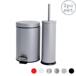 Harbour Housewares Round Toilet Brush & Bin Set - Matt Grey - thumbnail 1
