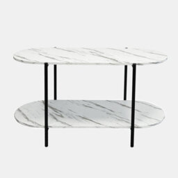 OHS 2 Tier Table Wooden Coffee Modern Bed Living Room Home Decor, White Marble