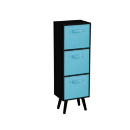 Urbn-Living Urbnliving 80Cm Height 3 Tier Black Wooden Storage Bookcase Scandinavian Style Black Legs With Sky Blue Inserts - thumbnail 1