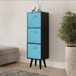 Urbn-Living Urbnliving 80Cm Height 3 Tier Black Wooden Storage Bookcase Scandinavian Style Black Legs With Sky Blue Inserts - thumbnail 2