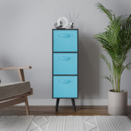 Urbn-Living Urbnliving 80Cm Height 3 Tier Black Wooden Storage Bookcase Scandinavian Style Black Legs With Sky Blue Inserts - thumbnail 3