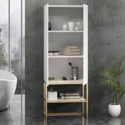 Royal Bathrooms Vienna 1600mm Matt White Push Open Doors Bathroom Tall Boy Unit With Brushed Brass Frame - thumbnail 3