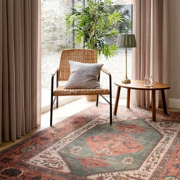 Loomed Distressed Terracotta Green Persian Style Washable Non Slip Rug 200X290Cm - thumbnail 2