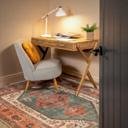 Loomed Distressed Terracotta Green Persian Style Washable Non Slip Rug 200X290Cm - thumbnail 4