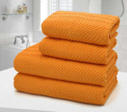 Velosso 4Pc Chevron Jacquard Cotton Hand And Bath Towel Set Soft & Absorbent Cotton Towels  Tangerine