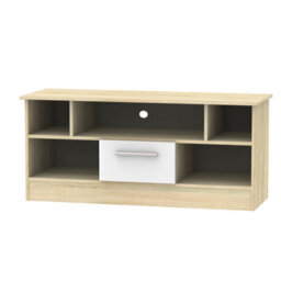 Trent 1 Drawer Tv & Media Unit In White Gloss & Bardolino Oak (Ready Assembled) - thumbnail 1