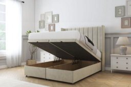 "Sloomy Falcon Cream Plush Ottoman Bed Base With 54"" Wingback Headboard 2'6 Small Single" - thumbnail 2