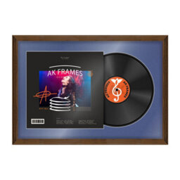"AK Frames 25X17"" Walnut Classic Vinyl Record Frame With Blue Mount For 12 Inch Lp Cover & Disc - Overlapped Design"