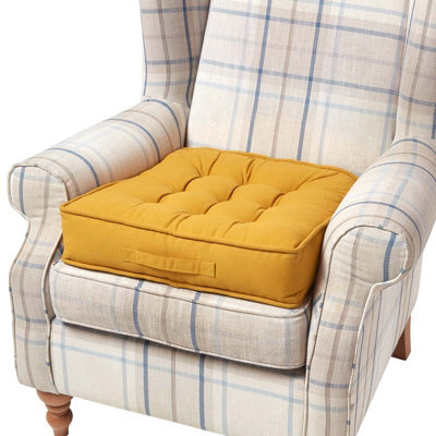 Homescapes Mustard Cotton Armchair Booster Cushion - image 1
