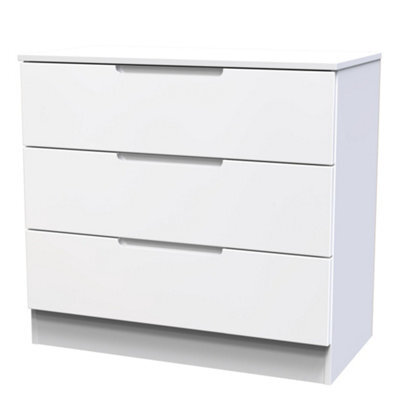 Messina Ready Assembled Matt White No Effect 3 Drawer Wide Chest (H)685mm (W)740mm (D)390mm - image 1