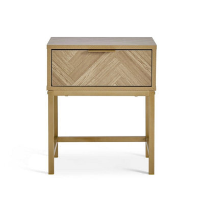 Bedside Table For Bedroom, 1 Drawer Herringbone Bedside Cabinet - image 1