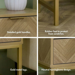 Bedside Table For Bedroom, 1 Drawer Herringbone Bedside Cabinet - thumbnail 6
