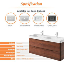 Plum&clay Eden Redwood Wall Hung Vanity Unit With Resin Basin (W)1200mm - thumbnail 7