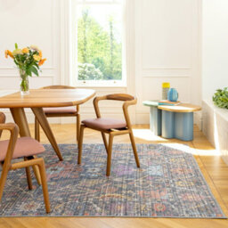 Loomed Floral Design Cotton Chenille Rug Navy Multicolour Machine Washable 200Cm X 290Cm - thumbnail 5