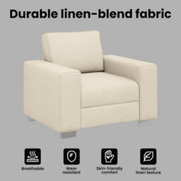 Vidaxl Sofa With Cushion With Pillow Beige 100 X 77 X 82 Cm Linen - thumbnail 7