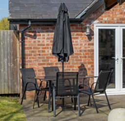 Samuel Alexander Outdoor 4 Person Rectangular Glass Top Garden Dining Table Chairs With Black Parasol And Base Set - thumbnail 2