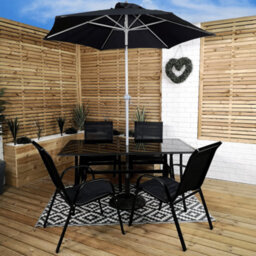 Samuel Alexander Outdoor 4 Person Rectangular Glass Top Garden Dining Table Chairs With Black Parasol And Base Set - thumbnail 1