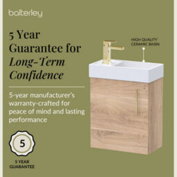Balterley Wall Hung Vanity Basin 400mm Bleached Oak & Brushed Brass Handle - thumbnail 6
