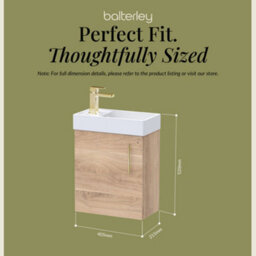 Balterley Wall Hung Vanity Basin 400mm Bleached Oak & Brushed Brass Handle - thumbnail 5