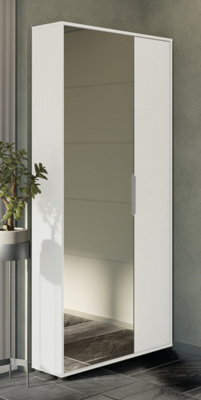 FurniComp LTD Furnicomp Zurich 2 Door Matt White Large Tall Mirrored Shoe Storage Cabinet - image 1