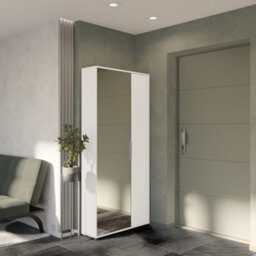 FurniComp LTD Furnicomp Zurich 2 Door Matt White Large Tall Mirrored Shoe Storage Cabinet - thumbnail 8