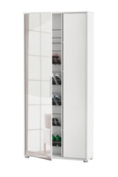 FurniComp LTD Furnicomp Zurich 2 Door Matt White Large Tall Mirrored Shoe Storage Cabinet - thumbnail 4