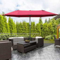 Outsunny 4.6M Garden Patio Umbrella Canopy Parasol Sun Shade W/ Base Red