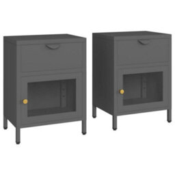 Berkfield Nightstands 2 Pcs Anthracite 40X30X54.5 Cm Steel And Glass - thumbnail 2
