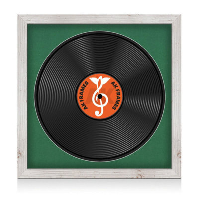 "16X16"" White Rustic Modern Vinyl Record Frame With Emerald Mount For 12 Inch Lp Disc - Ak Frames" - image 1