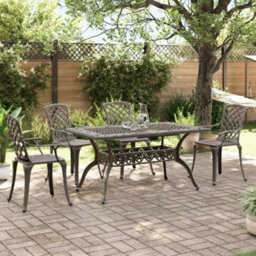 Berkfield 5 Piece Garden Dining Set Bronze Cast Aluminium - thumbnail 1