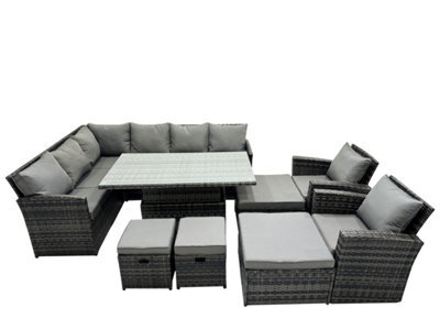 Fimous 12 Seat Poly Rattan Outdoor Patio Height Adjustable Rising Lifting Table Corner Sofa Set With 4 Stool 2 Chairs For Garden - image 1