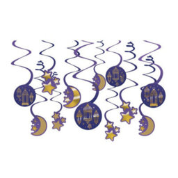 Amscan Swirl Eid Decoration (Pack Of 12) Blue/gold (One Size) - thumbnail 1