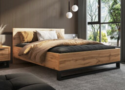 Arte Halle Eu King Bed Frame - Oak Wotan & Black Refined Minimalist Design - thumbnail 2