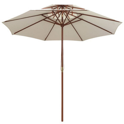 Berkfield Elegant Double Decker Parasol 270X270 Cm Wooden Pole Cream White - image 1