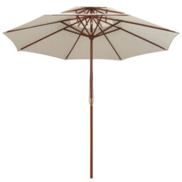 Berkfield Elegant Double Decker Parasol 270X270 Cm Wooden Pole Cream White - thumbnail 1